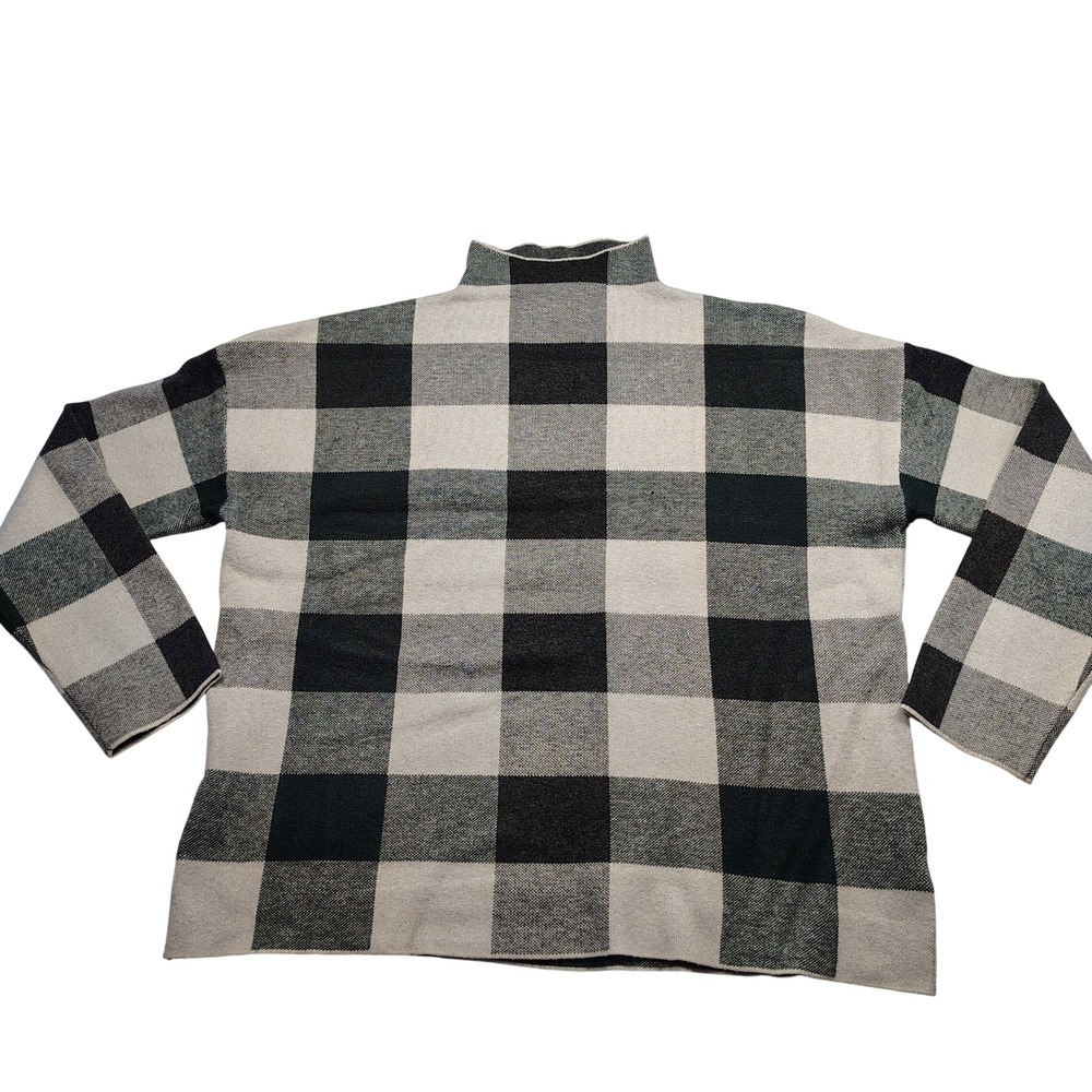 Tahari Mock Neck Sweater Womens L Black gray Plaid Pullover Soft Preppy Academia